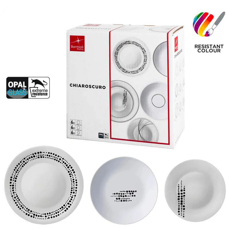 Chiaroscuro Servizio Piatti In Vetro Opale - Set 18 Pz - Image 3