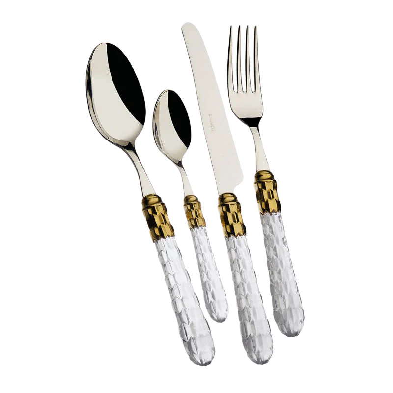 Cristallo Servizio Posate Ghiera Dorata Acciaio Inox - Set 24 Pz - Image 3