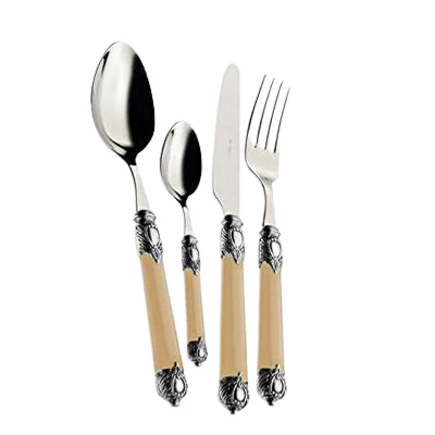Rinascimento Servizio Posate Ghiera Argentata Acciaio Inox e ABS - Set 24 Pz