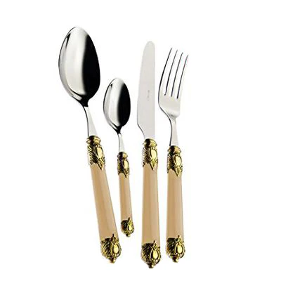 Rinascimento Servizio Posate Ghiera Dorata Acciaio Inox e ABS - Set 24 Pz