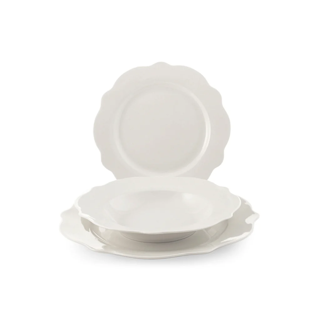 Blanc Servizio Tavola Festonato In Porcellana Set 18 Pz