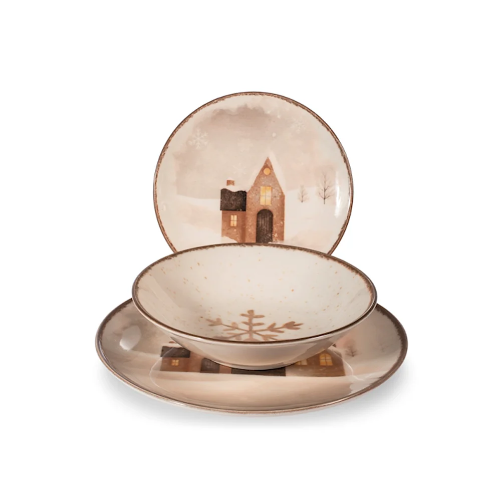 Cinnamon Glows Servizio Piatti Decoro Natalizio In Stoneware Set 18 Pz