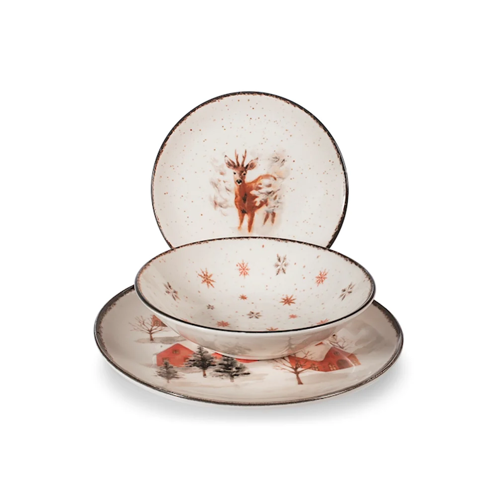 Fairytale Charm Servizio Piatti Con Decoro Natalizio In Stoneware Set 18 Pz