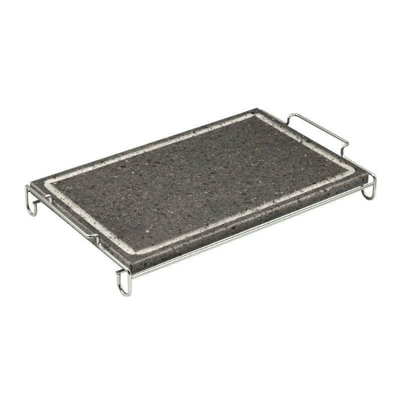 25x40 cm - Invito Maxi Pietra Lavica Rettangolare Con Supporto In Acciaio Inox