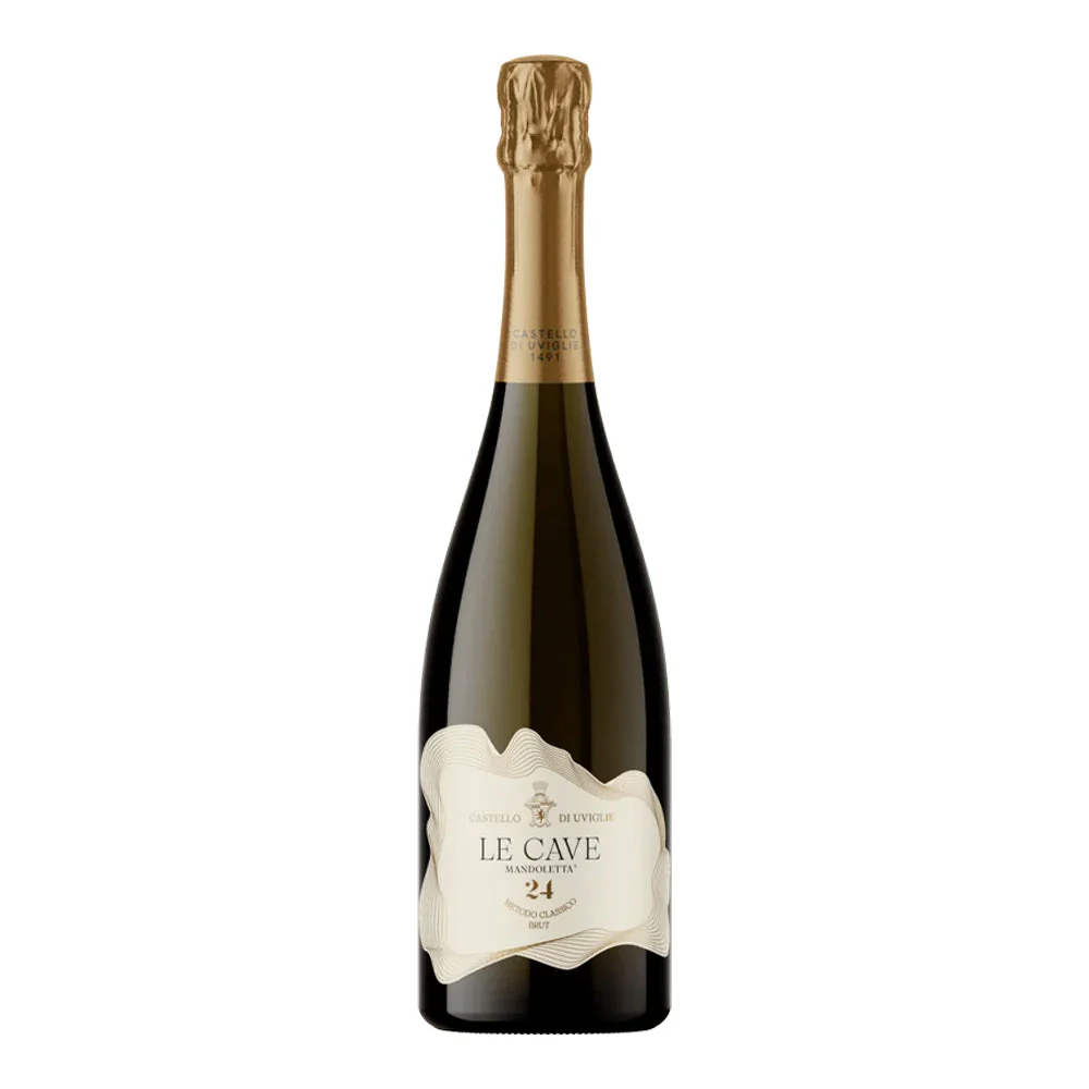 Le Cave Mandoletta Brut Metodo Classico Piemonte DOC 2020 Castello di Uviglie + 2 Calici Flute L’Amour 17,5 cl - Image 3