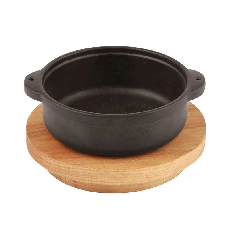 Casseruola Rotonda In Ghisa Con Supporto In Legno
