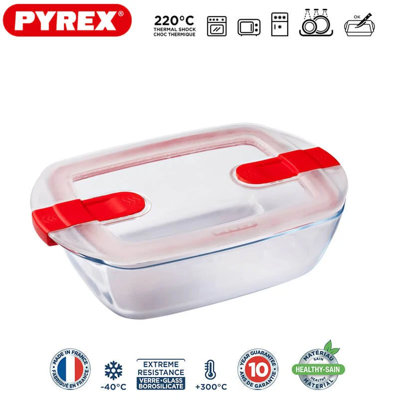 Cook & Heat  Contenitore Per Alimenti Rettangolare In Vetro Borosilicato Con Coperchio con valvola a vapore - Image 6