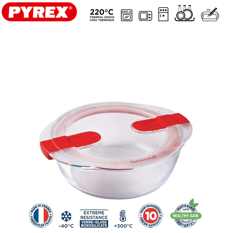 Cook & Heat Contenitore Per Alimenti Rotondo In Vetro Borosilicato Con Coperchio con valvola a vapore - Image 3