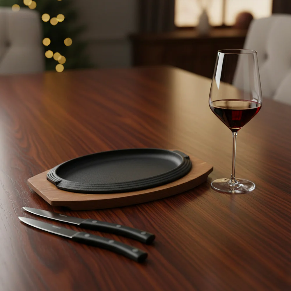 Set Coltello Angus + Piatto in Ghisa + Calice Vino Rosso