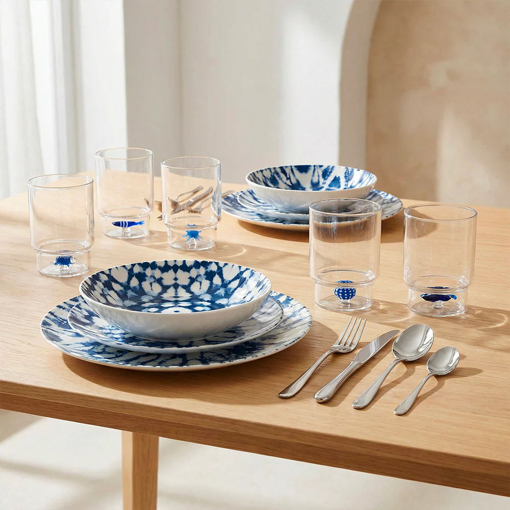 Set Zafferano Teca Mare (Decori Assortiti)  + Tognana Servizio Piatti + Sambonet Posate in Acciaio Inox